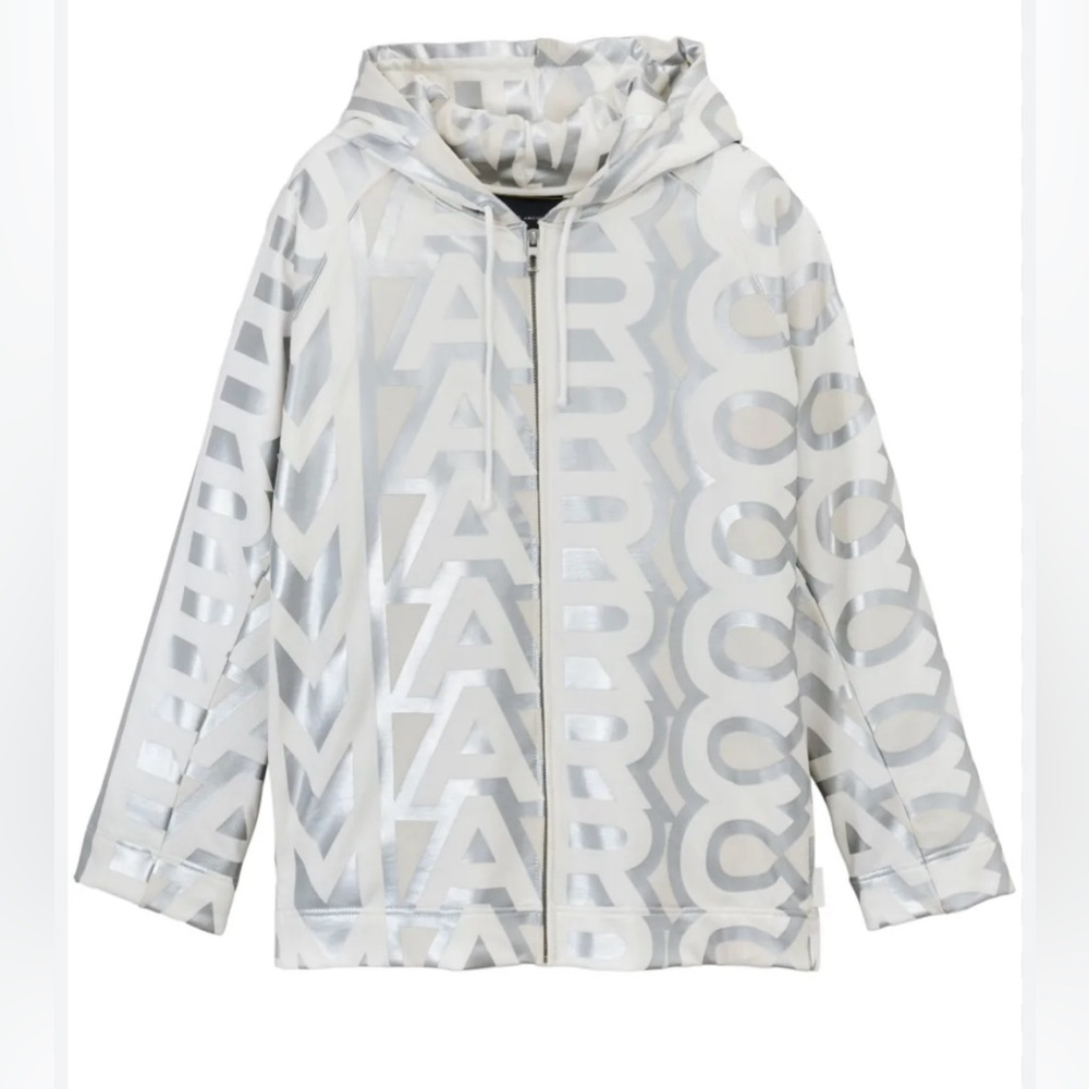Marc Jacobs Monogram Zip Jacket Hoodie White | Silver size M/L . Unisex.
